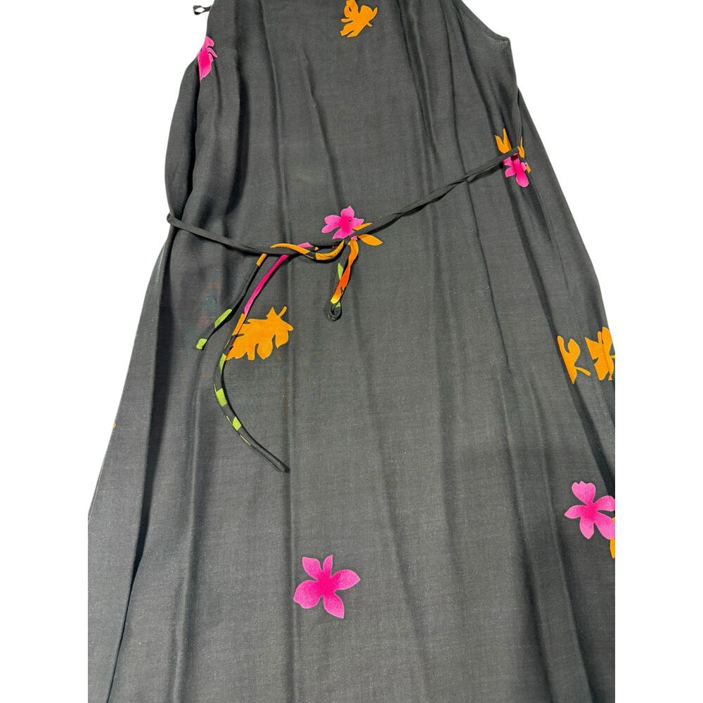 Black Floral Halter Mini Dress with Bright Floral Print - Picture 7 of 9
